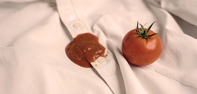 Tâche de tomates sur une chemise blanche