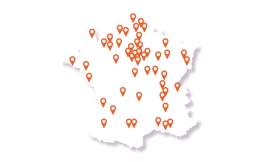 Carte de France avec visualisation implatation 5àsec